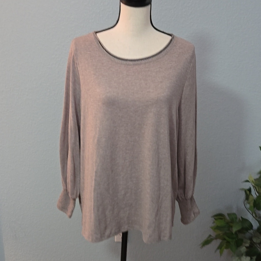 DEMOCRACY Long Blouson Sleeve Round Neckline Space Dye Knit Tunic Top Sz 1X